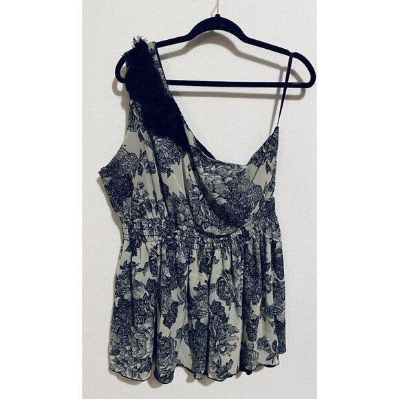 torrid Tops - Torrid Top Womens 2X Gray Black Floral One Shoulder Rosette Whimsigoth Witchy